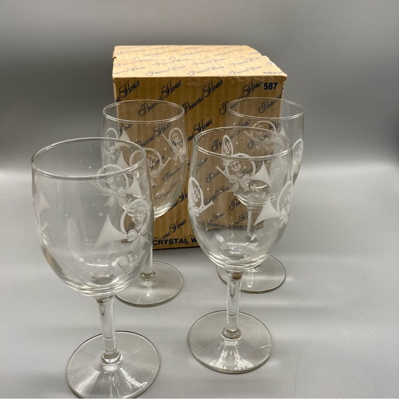 Princess House 587 Set of 4 Crystal French Horn Wine Glasses - New In Box EVC - Picture 2 of 5